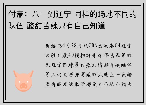 付豪：八一到辽宁 同样的场地不同的队伍 酸甜苦辣只有自己知道