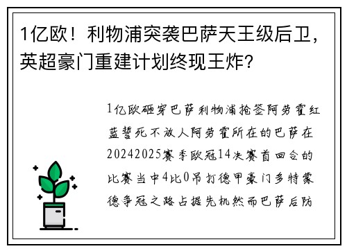 1亿欧！利物浦突袭巴萨天王级后卫，英超豪门重建计划终现王炸？