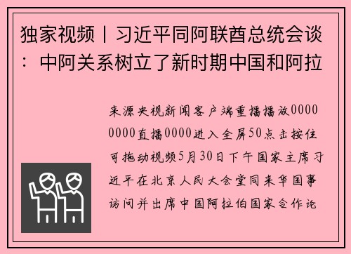 独家视频丨习近平同阿联酋总统会谈：中阿关系树立了新时期中国和阿拉伯国家关系的典范